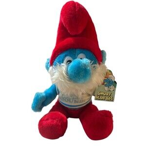 Vintage Peyo 1979 Papa Smurf Plush Bean Bag Doll Wallace Berrie‎ with Tag 10”